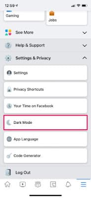 كيفية تمكين الوضع المظلم في فيسبوك على أيفون
